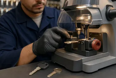 Chaveiro utilizando uma máquina para copiar chaves.